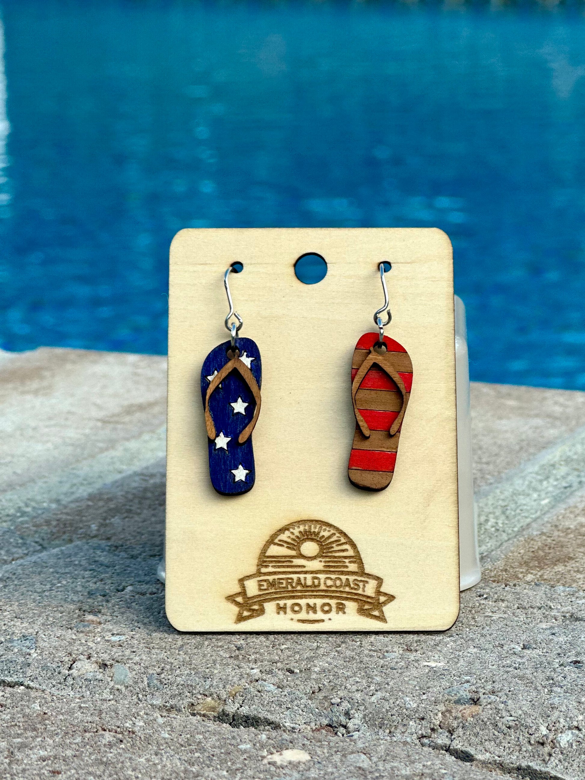 Americana Star Spangled Flip Flop Dangle Earrings (JEWL0107D) HANDMADE IN THE USA!