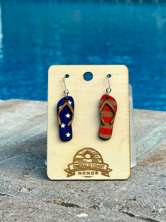 Americana Star Spangled Flip Flop Dangle Earrings (JEWL0107D) HANDMADE IN THE USA!