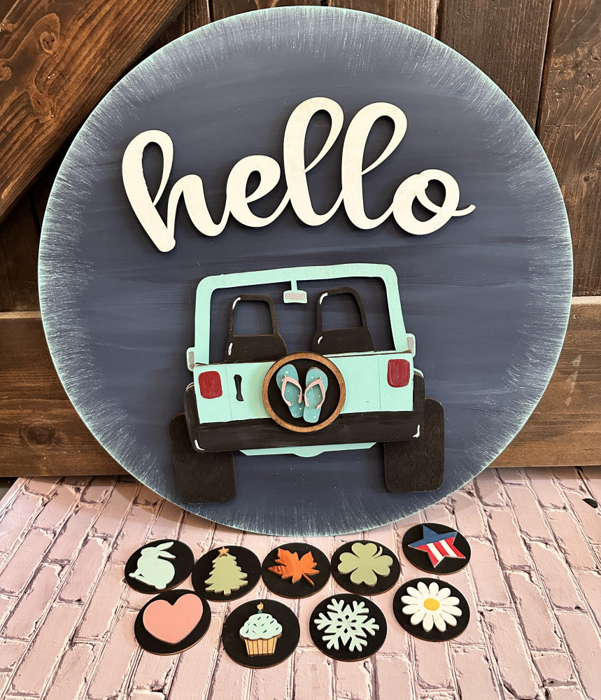 Off Road Vehicle Interchangeable Door Hanger Round Sign with 10 shapes_E02720