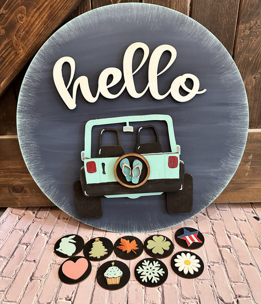 Off Road Vehicle Interchangeable Door Hanger Round Sign with 10 shapes_E02720